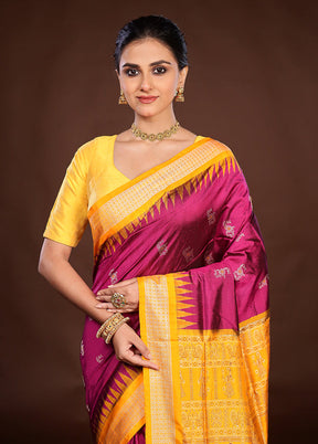 Purple Handloom Bomkai Pure Silk Saree With Blouse Piece