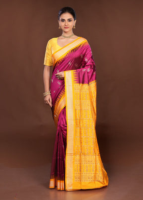 Purple Handloom Bomkai Pure Silk Saree With Blouse Piece