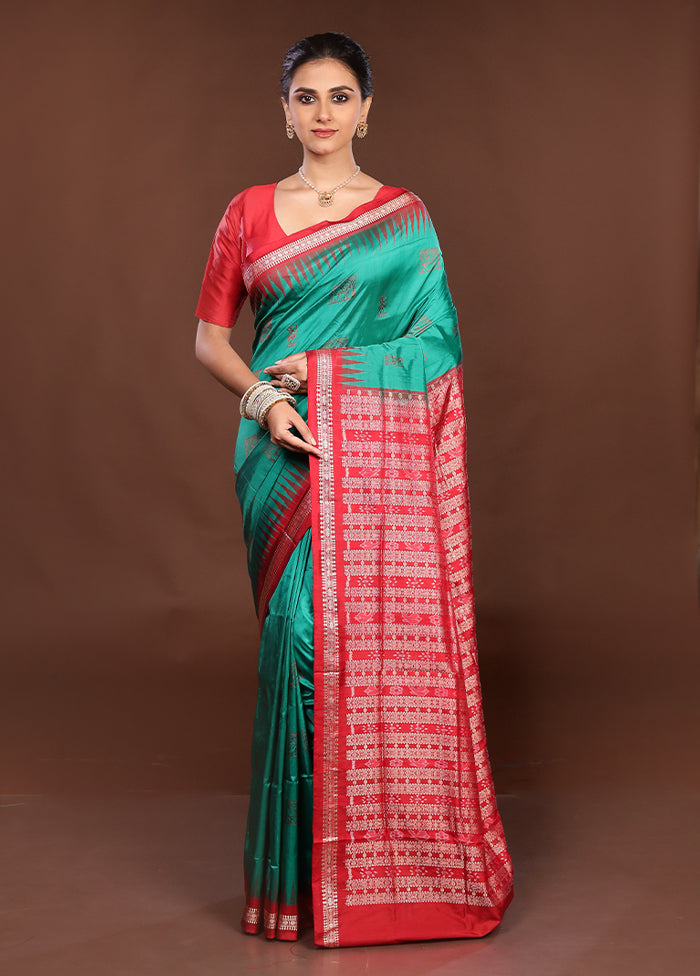 Blue Handloom Bomkai Pure Silk Saree With Blouse Piece