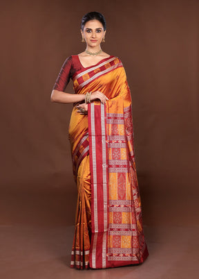 Yellow Handloom Bomkai Pure Silk Saree With Blouse Piece
