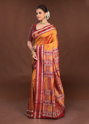 Yellow Handloom Bomkai Pure Silk Saree With Blouse Piece