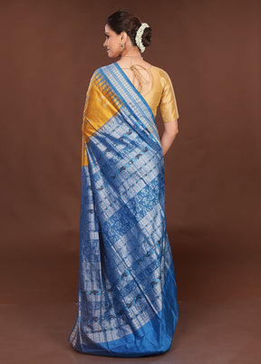 Yellow Handloom Bomkai Pure Silk Saree With Blouse Piece