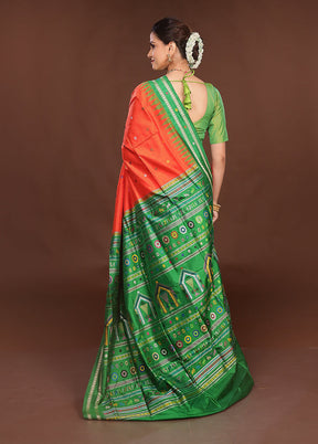 Red Handloom Bomkai Pure Silk Saree With Blouse Piece