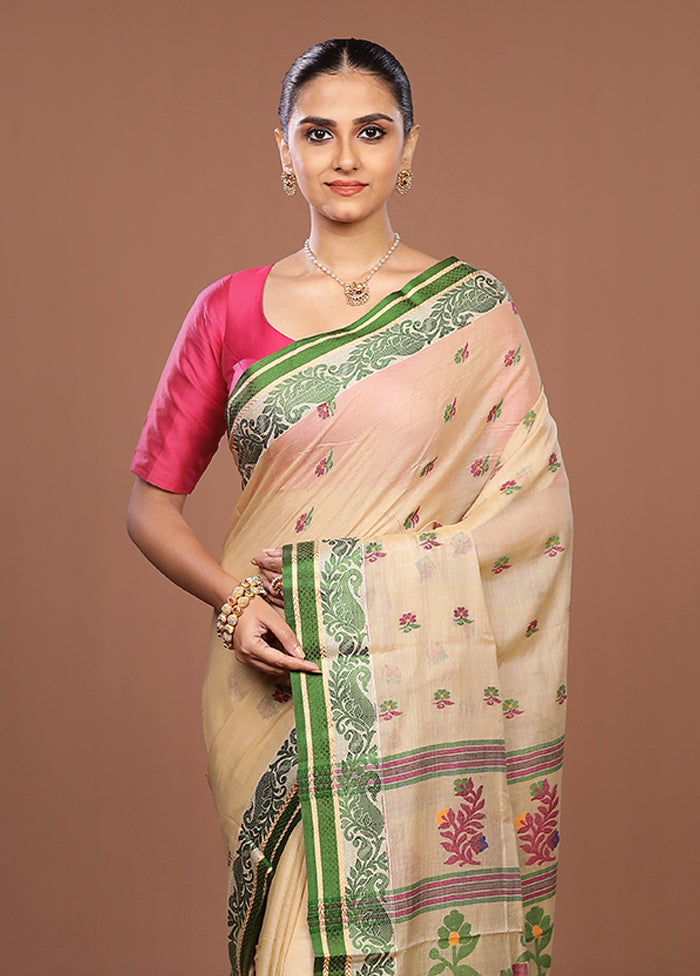 Cream Matka Silk Saree With Blouse Piece