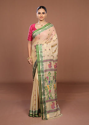Cream Matka Silk Saree With Blouse Piece