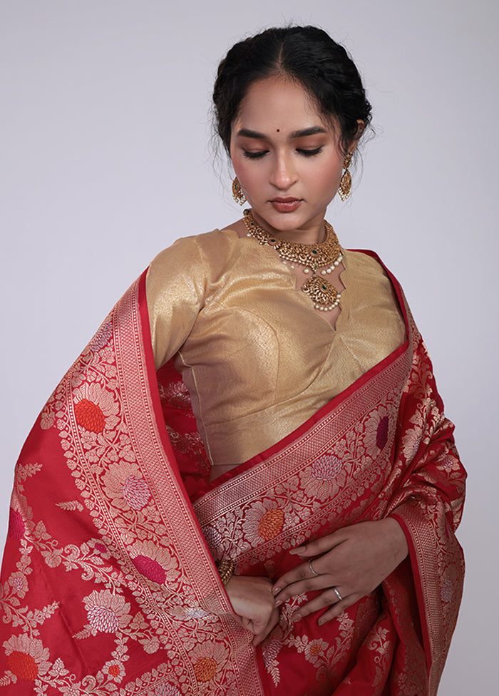 Red Handloom Katan Pure Silk Saree With Blouse Piece