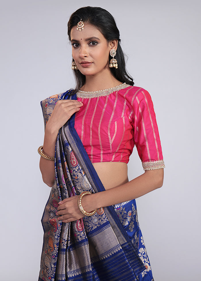 Blue Handloom Katan Pure Silk Saree With Blouse Piece