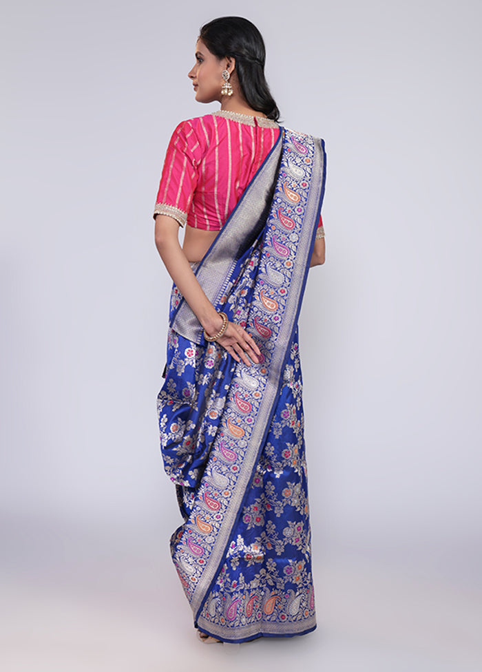 Blue Handloom Katan Pure Silk Saree With Blouse Piece