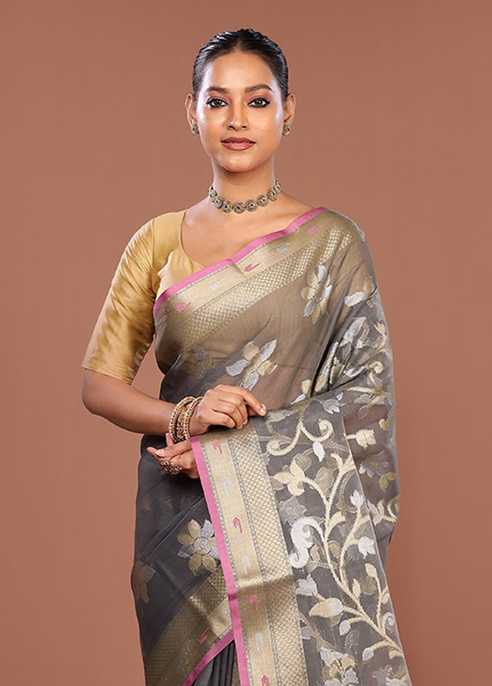 Grey Organza Saree With Blouse Piece