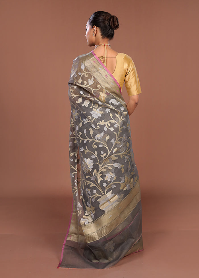 Grey Organza Saree With Blouse Piece