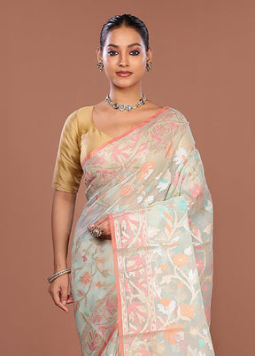 Blue Organza Saree With Blouse Piece