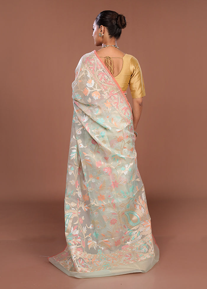 Blue Organza Saree With Blouse Piece