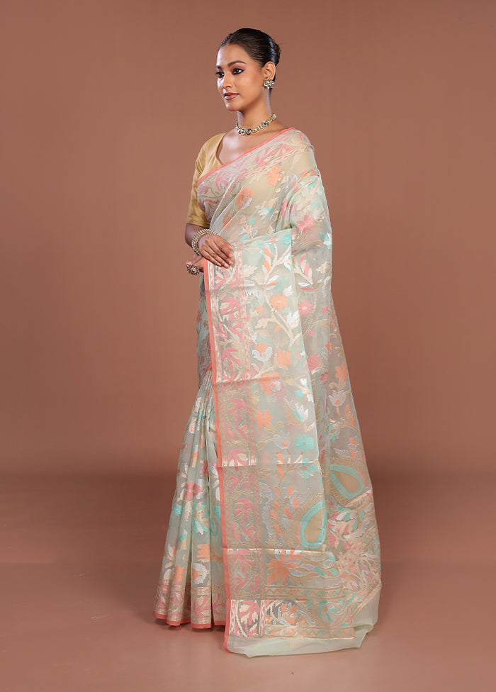 Blue Organza Saree With Blouse Piece