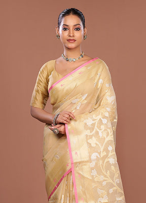 Cream Organza Saree With Blouse Piece