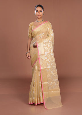 Cream Organza Saree With Blouse Piece