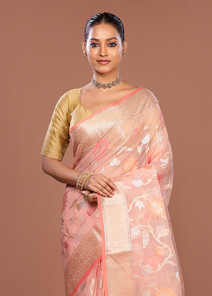 Pink Organza Saree With Blouse Piece