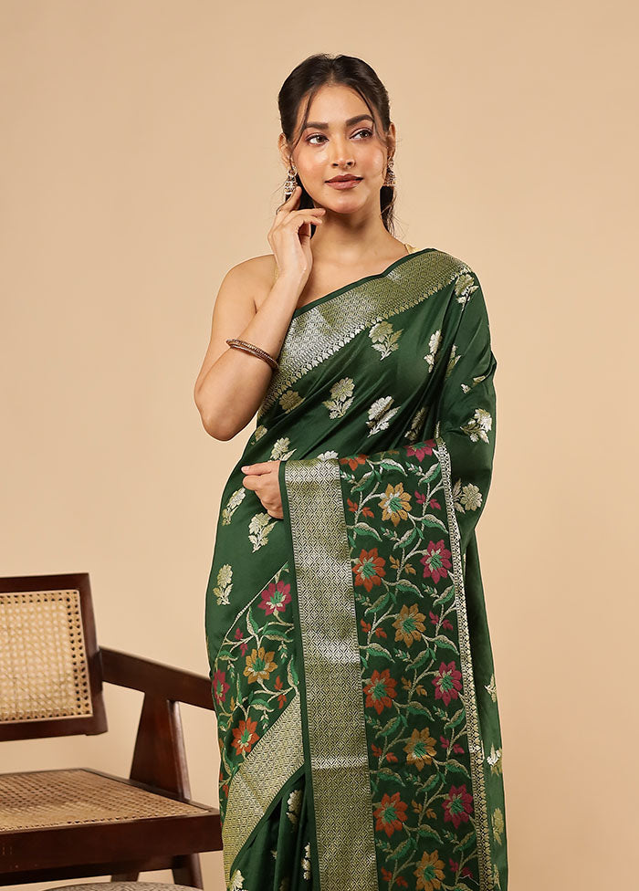 Green Dupion Silk Saree With Blouse Piece