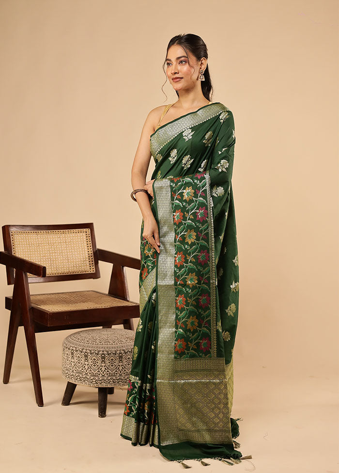 Green Dupion Silk Saree With Blouse Piece