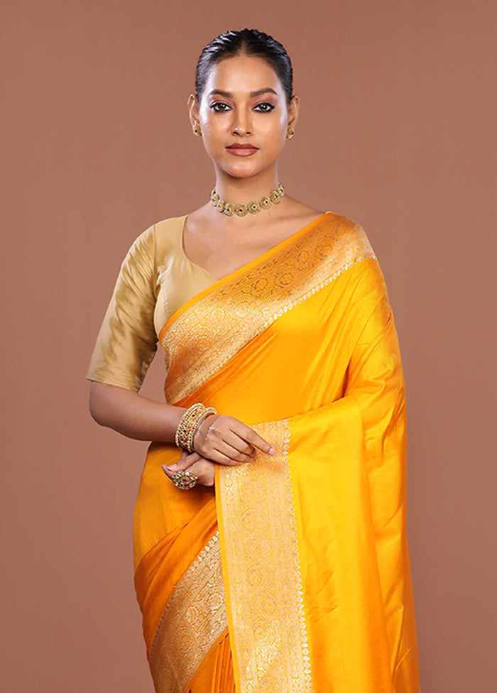 Yellow Dupion Silk Saree With Blouse Piece