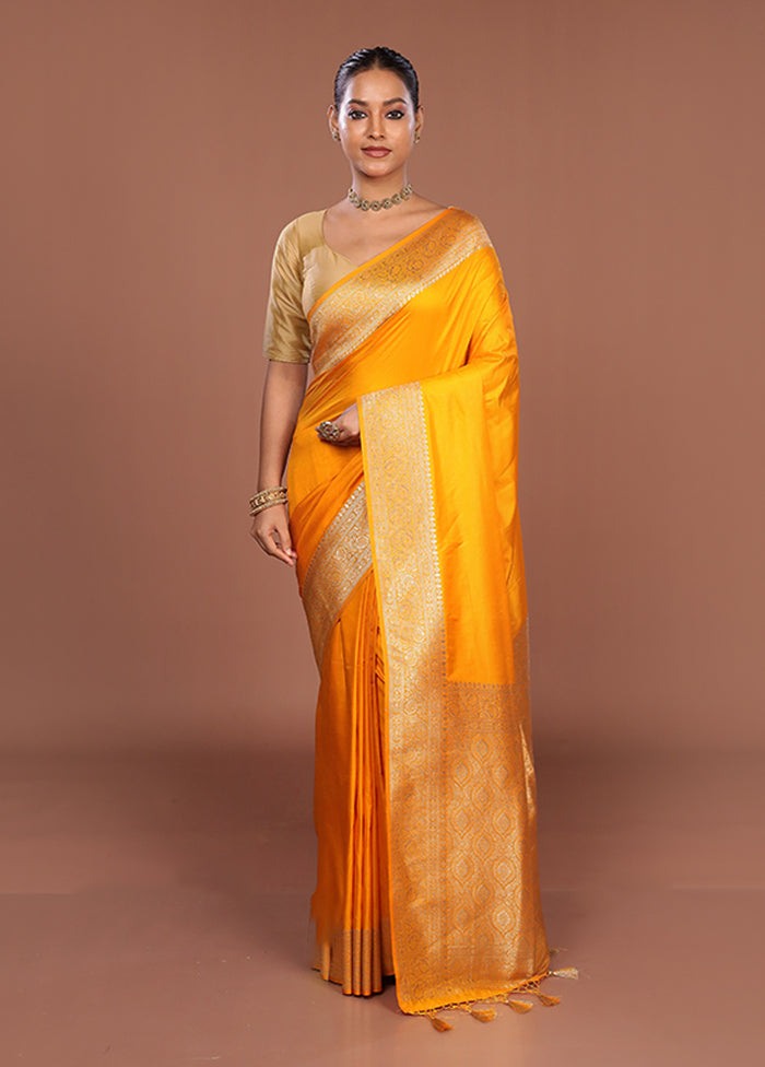 Yellow Dupion Silk Saree With Blouse Piece