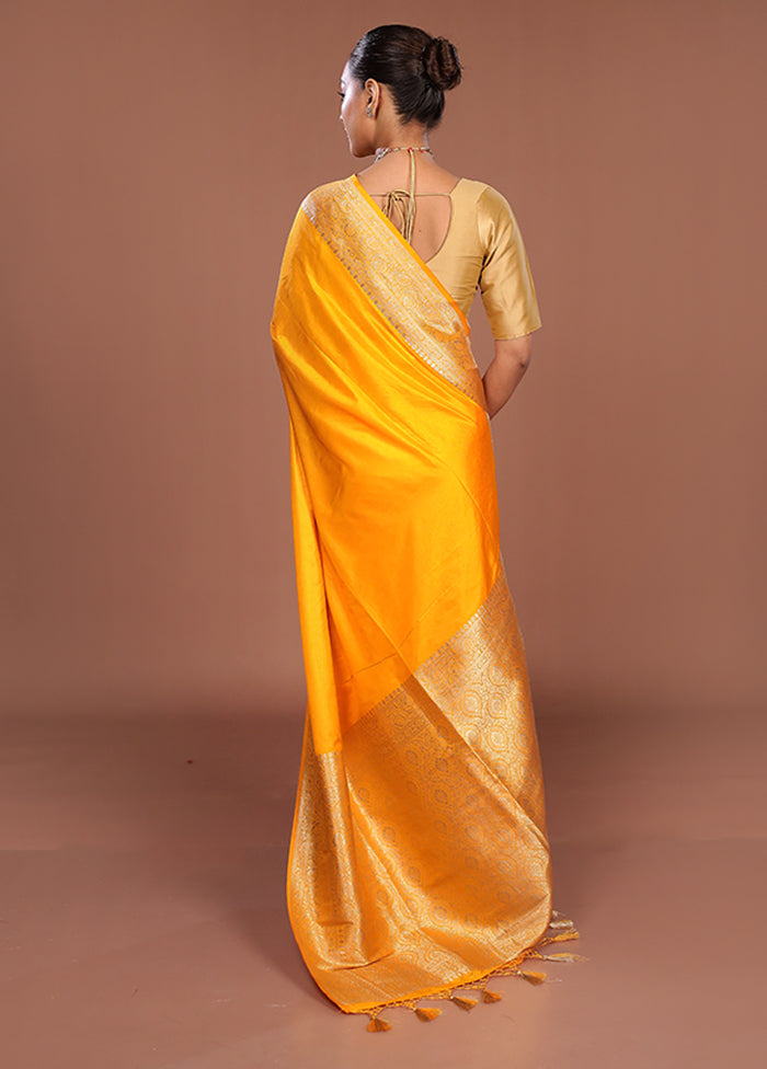 Yellow Dupion Silk Saree With Blouse Piece