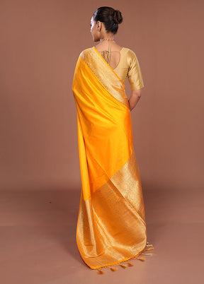Yellow Dupion Silk Saree With Blouse Piece