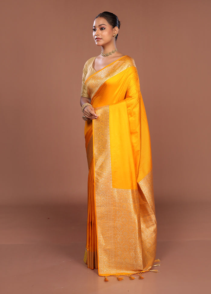 Yellow Dupion Silk Saree With Blouse Piece