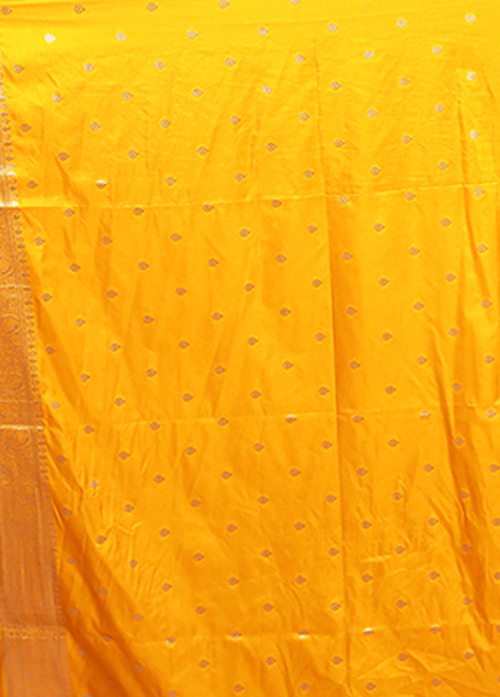 Yellow Dupion Silk Saree With Blouse Piece