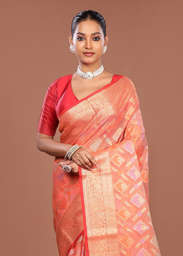 Pink Cotton Saree With Blouse Piece