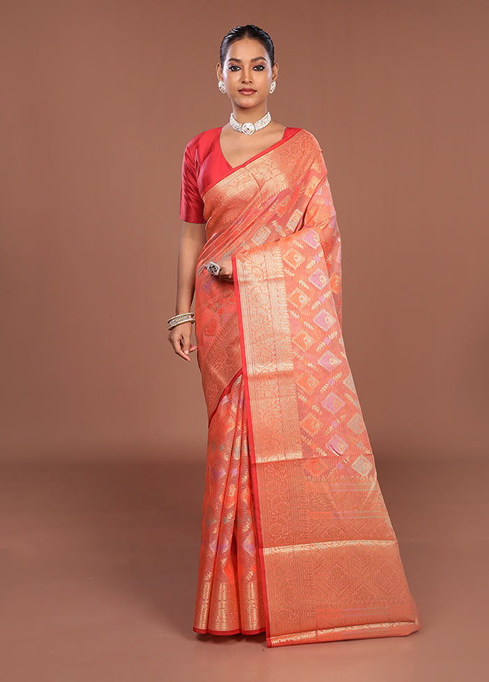 Pink Cotton Saree With Blouse Piece