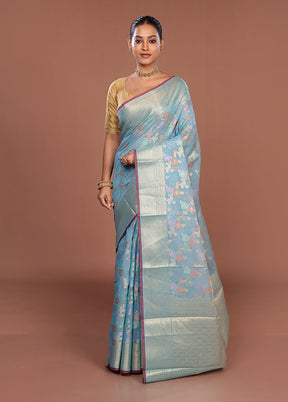 Blue Cotton Saree With Blouse Piece