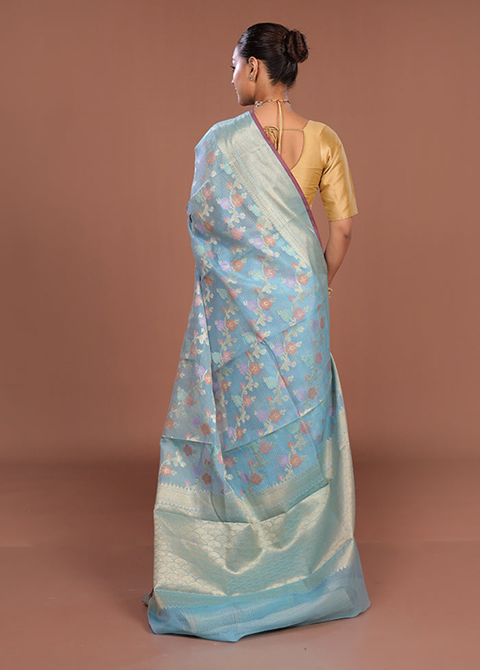 Blue Cotton Saree With Blouse Piece