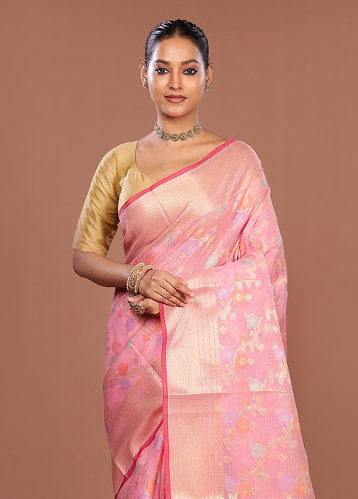 Pink Cotton Saree With Blouse Piece