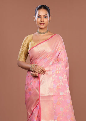 Pink Cotton Saree With Blouse Piece
