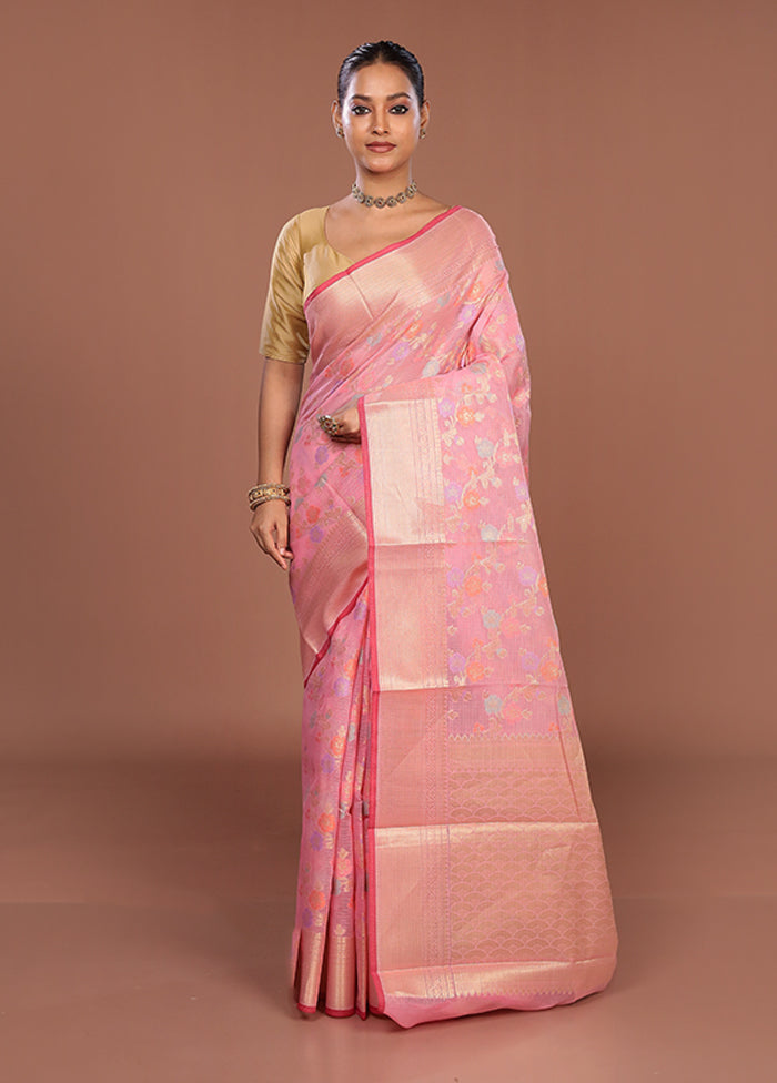 Pink Cotton Saree With Blouse Piece