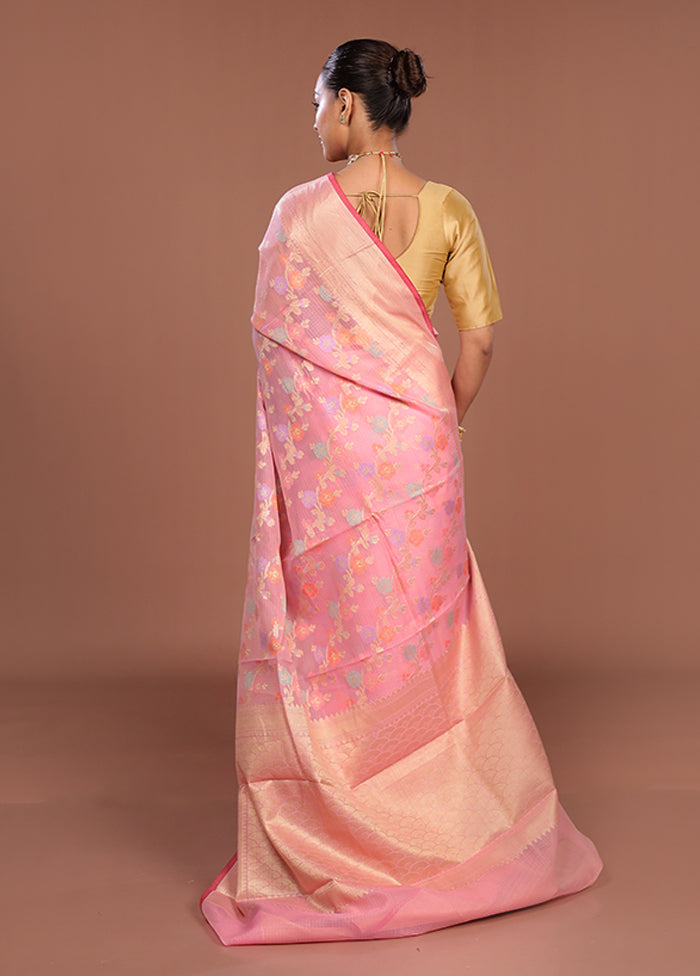 Pink Cotton Saree With Blouse Piece