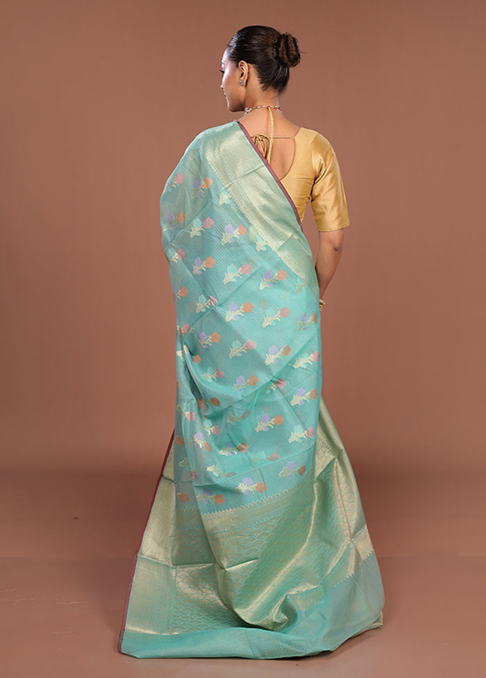 Green Cotton Saree With Blouse Piece
