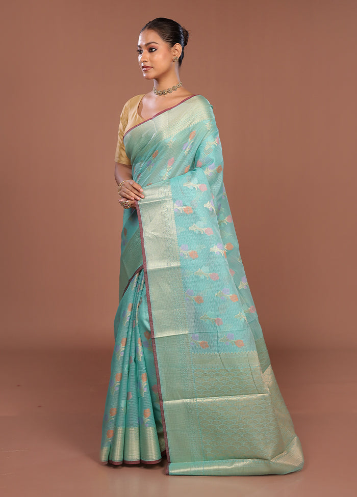 Green Cotton Saree With Blouse Piece