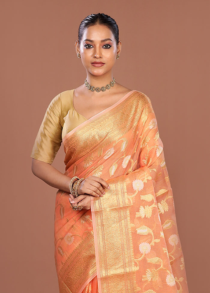 Orange Cotton Saree With Blouse Piece
