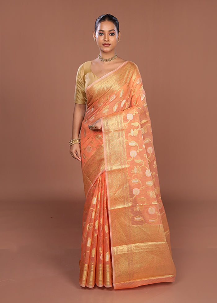 Orange Cotton Saree With Blouse Piece