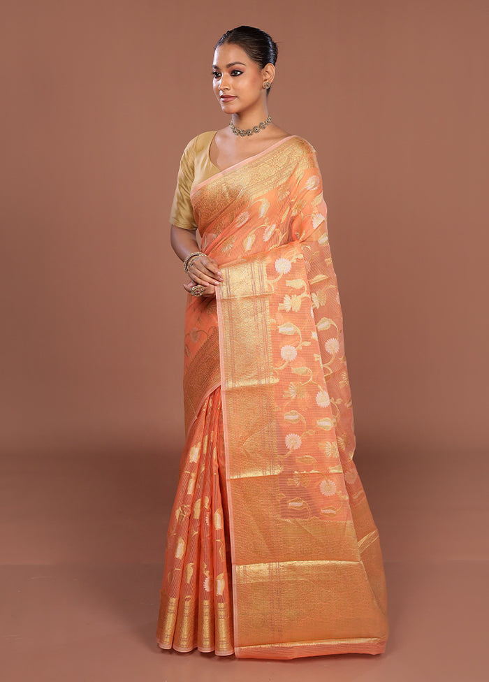 Orange Cotton Saree With Blouse Piece