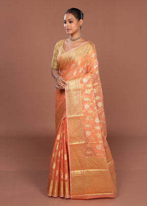 Orange Cotton Saree With Blouse Piece