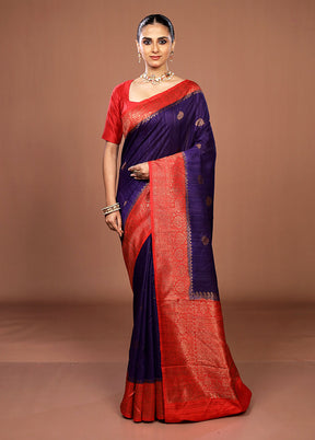 Blue Handloom Tussar Pure Silk Saree With Blouse Piece