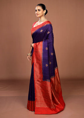 Blue Handloom Tussar Pure Silk Saree With Blouse Piece