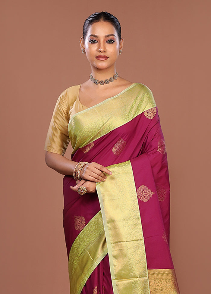 Purple Kanjivaram Silk Saree With Blouse Piece