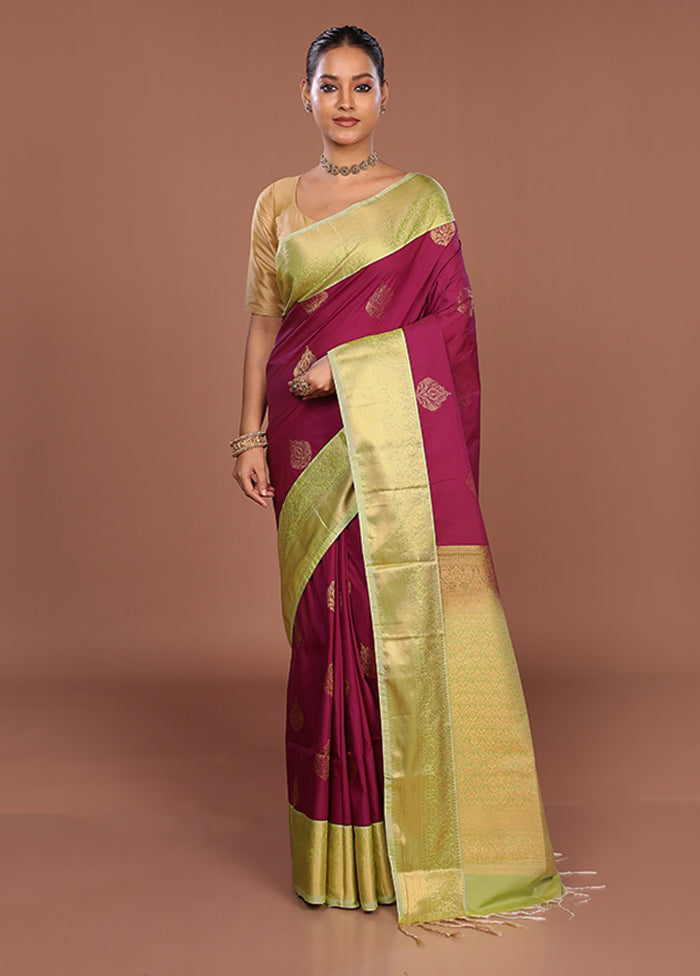 Purple Kanjivaram Silk Saree With Blouse Piece