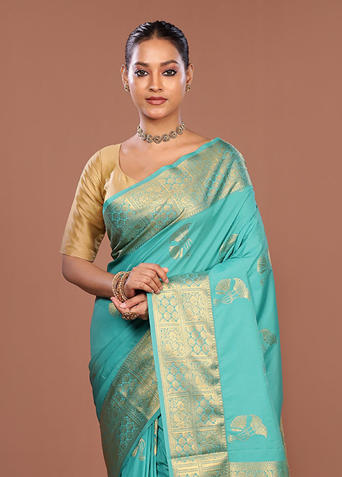 Blue Kanjivaram Silk Saree With Blouse Piece