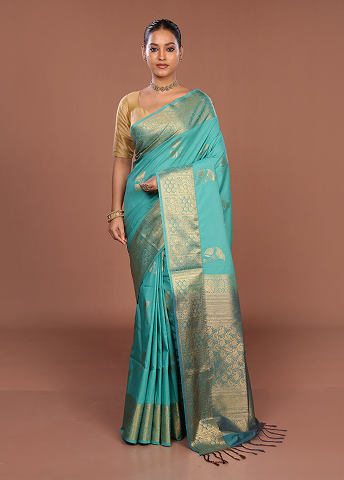 Blue Kanjivaram Silk Saree With Blouse Piece