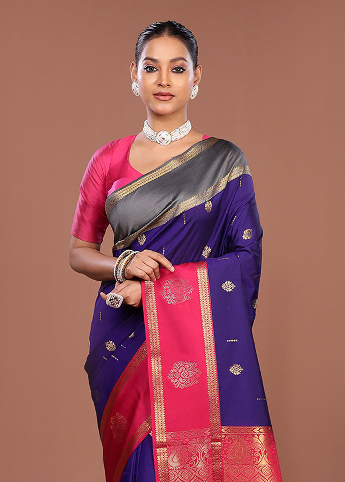 Blue Kanjivaram Silk Saree With Blouse Piece