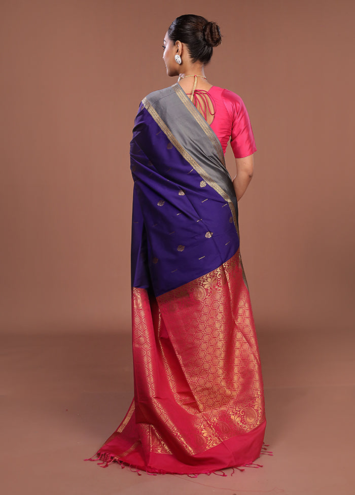 Blue Kanjivaram Silk Saree With Blouse Piece